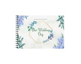 Set Album foto / GuestBook pentru nunta, flori minimalist, A4 landscape, pix si dubluadeziv inclus, 3 piese, accesoriu nunta