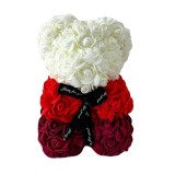 Ursulet floral FOXMAG24, confectionat din trandafiri de spuma, 25 cm, cutie decorativa inclusa, in degrade, rosu/alb