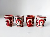 **Set 4 huse pahare tuica piele artizanat etnic popular traditional 4cm inaltime