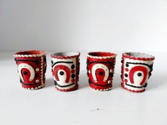 **Set 4 huse pahare tuica piele artizanat etnic popular traditional 4cm inaltime