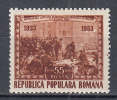 ROMANIA 1953 LP 338 LUPTELE CEFERISTILOR DE LA ATELIERELE GRIVITA ROSIE MNH foto