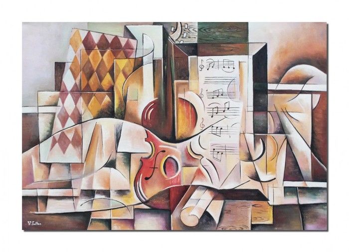 Tablou pictat manual cubism sintetic, Muzica pura, 100x70cm ulei pe panza, Vlad Soltan