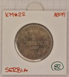 Serbia 2 Dinara Dinari 1897, KM#22, Argint, Alexander I, Europa