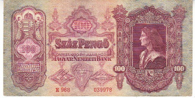 M1 - Bancnota foarte veche - Ungaria - 100 pengo - 1930 foto