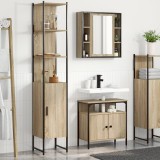 vidaXL Set de mobilier pentru baie cu raft Pe perete cu depozitare cu ușă cu oglindă 3 pcs Stejar sonoma
