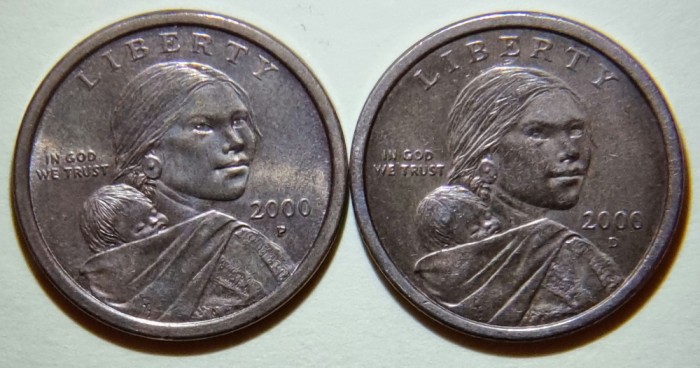 1 Dollar SUA - 2000 D+P, SACAGAWEA