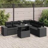 Cumpara ieftin Set canapele de grădină cu perne, 7 piese, negru, poliratan