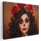 Tablou portret femeie cu machiaj halloween si flori pe cap Tablou canvas pe panza CU RAMA 60x80 cm