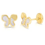 Cercei Copii din Aur 14K, model Fluture cu Sidef Perla, inchidere cu Filet si Protectie