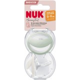 Suzeta Mommyfeel Nuk, Silicon, 0-9 Luni, Speciala Pentru Copii Alaptati, Forma Ortodontica, Set 2Buc/Cutie, Verde/Alb