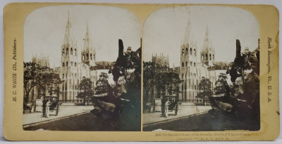 CHURCH OF SAN SEBASTIAN , MANILA , PHILIPPINE , FOTOGRAFIE STEREOSCOPICA , 1901 foto