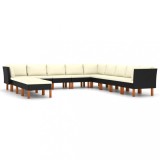 vidaXL Set mobilier de grădină cu perne, 12 piese, negru, poliratan