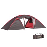 Outsunny Cort tunel, cort de camping pentru 4-6 persoane, cu 3 camere, c&acirc;rlig pentru lumină, uși duble, gri | Aosom Romania
