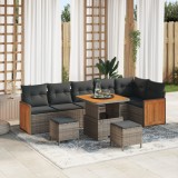 Set de canapele de grădină vidaXL cu perne gri din ratan poli acacia, Sofa de grădină vidaXL cu 2 locuri și perne gri din ratan poli, Set de dining de
