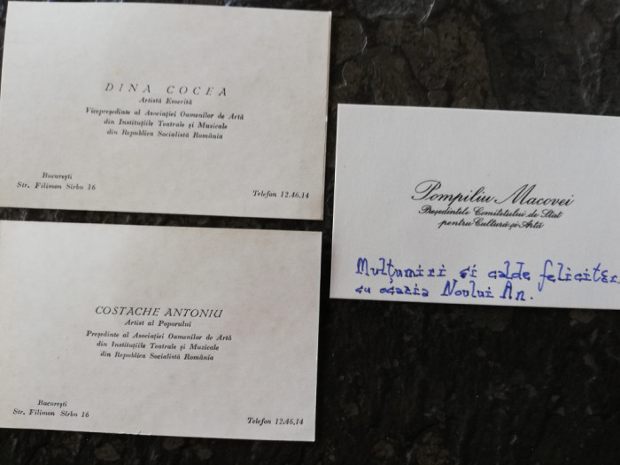 3 carti de vizita personalitati anii 1960, cu plicurile originale