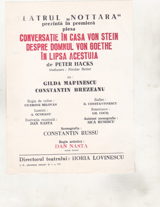 bnk div Afis mic - Teatrul Nottara - Conversatie in casa Von Stein