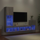 vidaXL Unități de perete TV cu LED-uri, 4 piese, gri sonoma, lemn 3216666