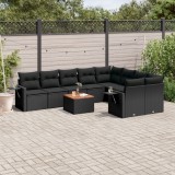 vidaXL Set canapele de grădină cu perne, 10 piese, negru, poliratan 3257049