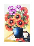 Cumpara ieftin Tablou pictat manual, Vaza cu maci, invitatie la o cafea, 50x35cm ulei pe panza, Constantin Feraru