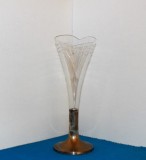 Art Noveau: Vază cristal clar gravat manual, bază nickel silver, cca. 1900-1910 - marcaj G.A.B. NS. - Guldsmedsaktiebolaget Suedia