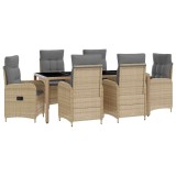 vidaXL Set dining pentru exterior cu pernă 7 pcs Beige și gri deschis 3422342