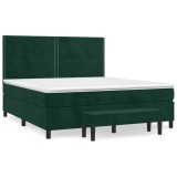 Cumpara ieftin Pat box spring cu saltea, verde inchis, 180x200 cm, catifea