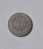 ROMANIA 50 Bani 1885. Moneda de argint ft rara !!