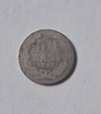 ROMANIA 50 Bani 1885. Moneda de argint ft rara !!