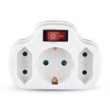 Adaptor triplu V-TAC cu intrerupator, 3 prize, 16A, max. 3500W, alb