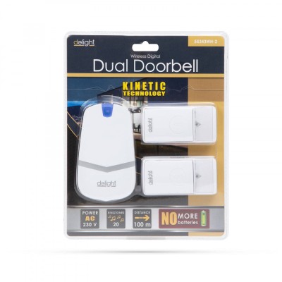 Sonerie digitala alba fara fir si fara baterie cu 2 unitati de exterior Kinetic IP44 delight foto