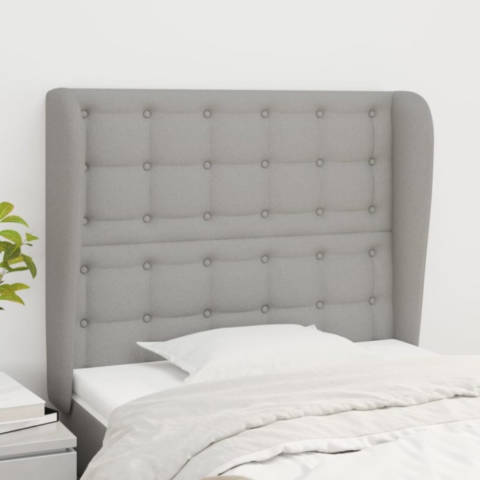 vidaXL Tăblie de pat cu aripioare gri deschis 83x23x118/128 cm textil 3118364