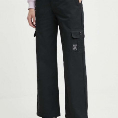 Champion pantaloni femei, culoarea negru, lat, high waist, 117201