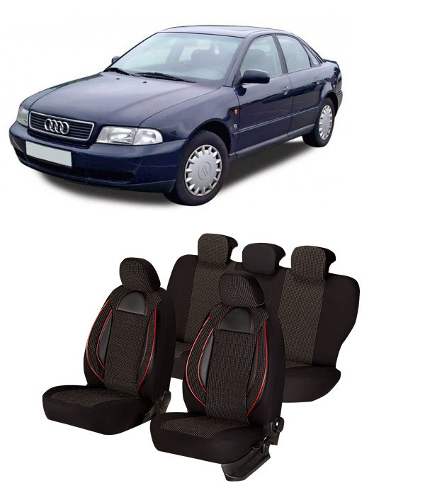 Set huse scaune compatibile Audi A4 B5 (1995-2001) Piele + Textil (Compatibile cu sistem AIRBAG