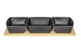 Cumpara ieftin Set 3 boluri pentru servire din ceramica cu suport bambus, negru