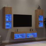 VidaXL Unități de perete TV cu LED-uri, 6 piese, stejar sonoma, lemn