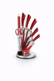 Set cutite bucatarie Royalty Line, 8 piese, inox, suport rotativ 360&deg;, rosu