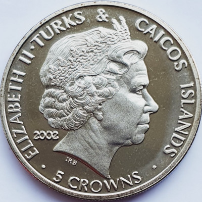 3000 Turks &amp;amp; Caicos 5 Crowns 2002 Elizabeth II (Queen Mother) km UNC foto