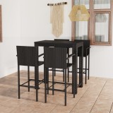 VidaXL Set bar exterior cu cotieră, 5 piese, negru, poliratan
