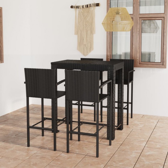Gossi set bar exterior cu cotiera, 5 piese, negru, poliratan