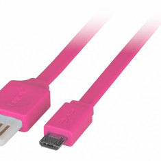 Cablu USB 2.0 la micro USB-B Flat reversibil 1m Pink, Lindy L30901