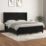 Gossi pat box spring cu saltea, negru, 160x200 cm, catifea