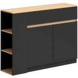 HOMCOM Bufet, compartiment mare, raft &icirc;n 3 trepte, sertar, negru, 110 x 29,5 x 82 cm | Aosom Romania