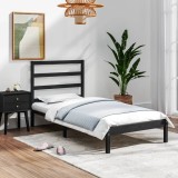 VidaXL Cadru de pat Small Single 2FT6, negru, 75x190 cm, lemn masiv