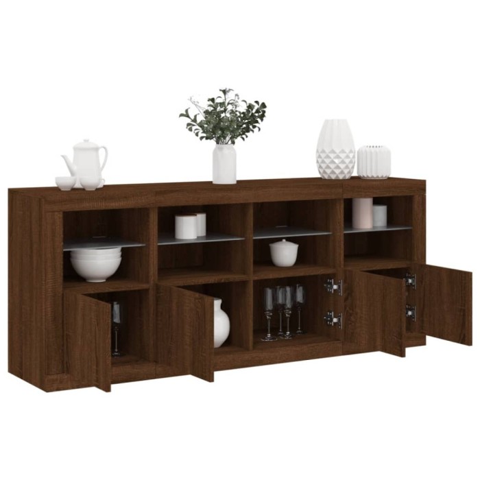 Servantă cu lumini LED, stejar maro, 163x37x67 cm