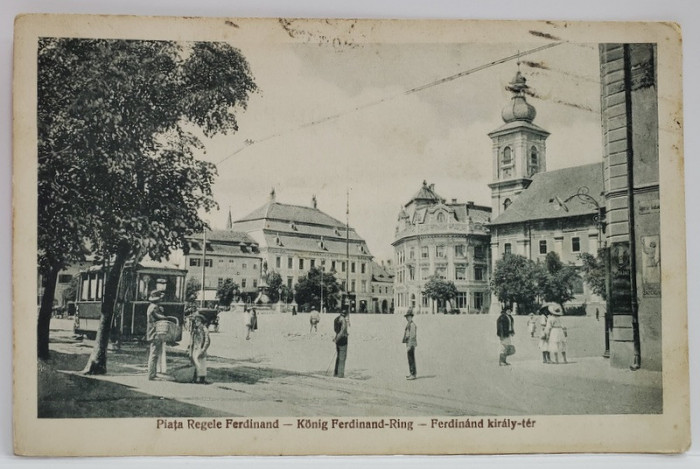 SIBIU , PIATA REGELE FERDINAND , CARTE POSTALA ILUSTRATA , 1926