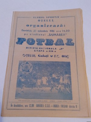Program meci fotbal OTELUL GALATI - FC OLT (23.11.1986) foto