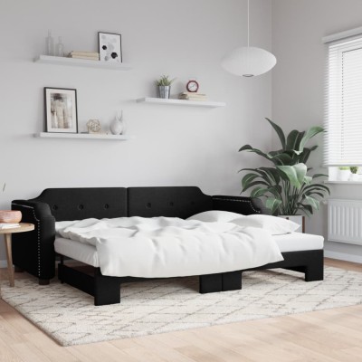 vidaXL Pat de zi cu extensie, negru, 100x200 cm, textil 3197641 foto