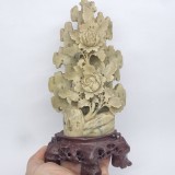 Sculptura flori din piatra naturala soapstone, vintage, 22 cm, 1.2 kg