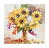 Tablou 3D Vaza cu floarea soarelui pictat manual, 50x50cm ulei pe panza, Leonard Covaci