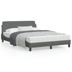 vidaXL Cadru de pat cu tăblie, gri închis, 140x200 cm, textil